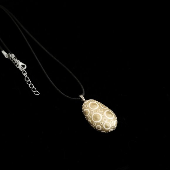 Hand Painted Dot Art Pendant. Gold with Parchment and Gold Spheres - Picture 8 of 16